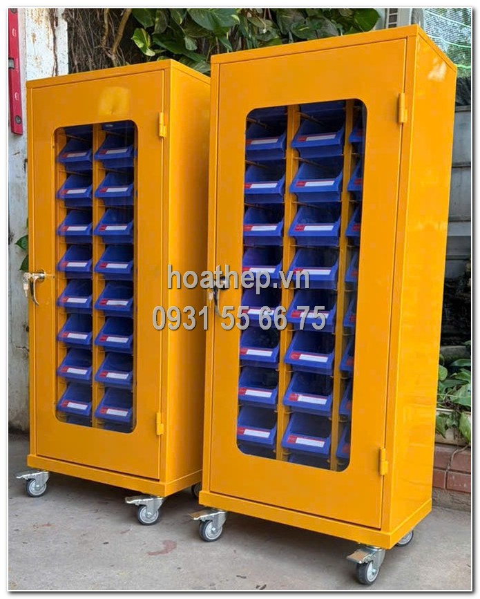 Tủ Dụng Cụ Khay Trung 30 Ngăn Cửa Kính Mica - Kích Thước 600x350x1400mm