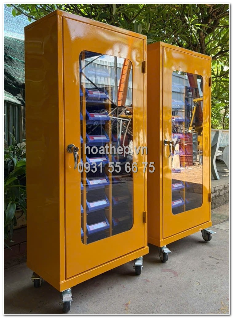 Tủ dụng cụ khay trung, tủ 30 khay, tủ đựng linh kiện, tủ kho xưởng, cửa k&iacute;nh mica, sơn tĩnh điện