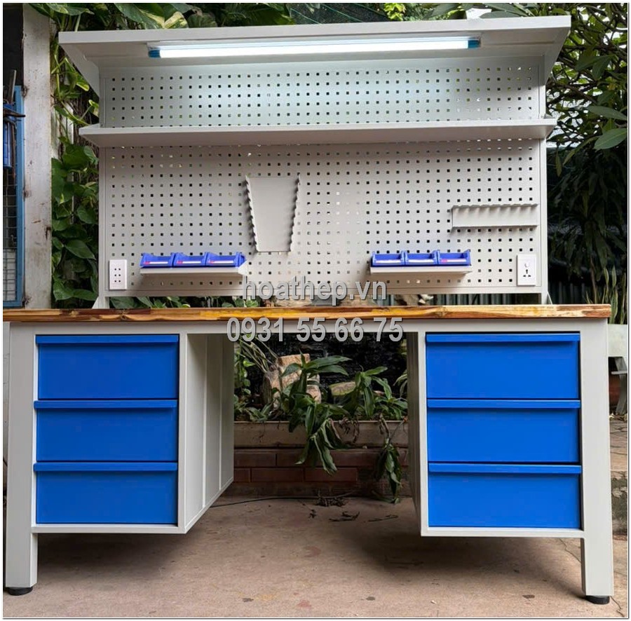 Bàn thao tác 1800mm, Bàn thao tác gắn bảng treo , Bàn làm việc công nghiệp 1800x750x1850 , Bàn thao tác có ngăn kéo và đèn , Bàn thao tác sơn tĩnh điện