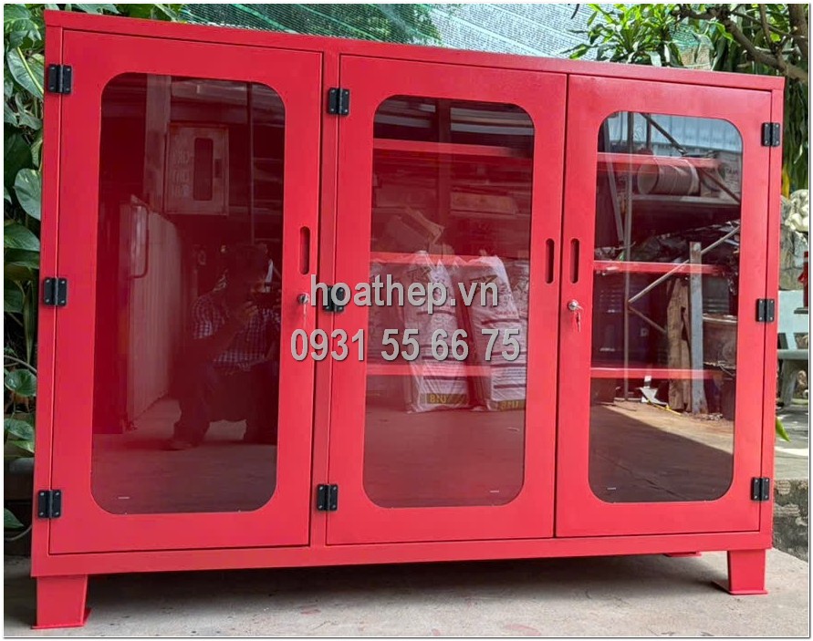 Tủ đựng đồ PCCC bằng k&iacute;nh,  Tủ k&iacute;nh cường lực đựng b&igrave;nh chữa ch&aacute;y,  Tủ sơn tĩnh điện m&agrave;u đỏ,  Tủ chứa dụng cụ cứu hỏa,  Tủ PCCC 3 tầng m&acirc;m di động